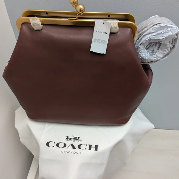 Coach Kisslock Frame Bag In Maple Brown/Large - Picture 4 of 4